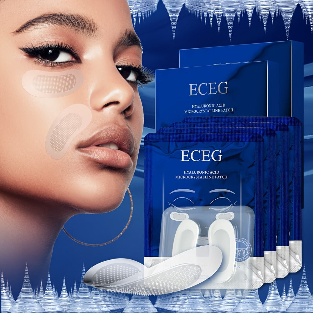 ECEG 3 Boxes Dissolving Microcrystal Patches for Under Eye And Nasolabial Fold, Hydrating Hyaluronic Acid Face Mask, Can Be Used Overnight, 2 Pairs/Box, Totally 6 Pairs, Microneedle Length: 0.25mm