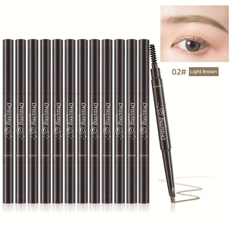 Eyebrow Pencil 12 Pack Double-Headed Automatic Waterproof Brow Pencil with Brush Tip 5 Colors Natural Makeup Long-Lasting Precision Eyebrow Definer for Women