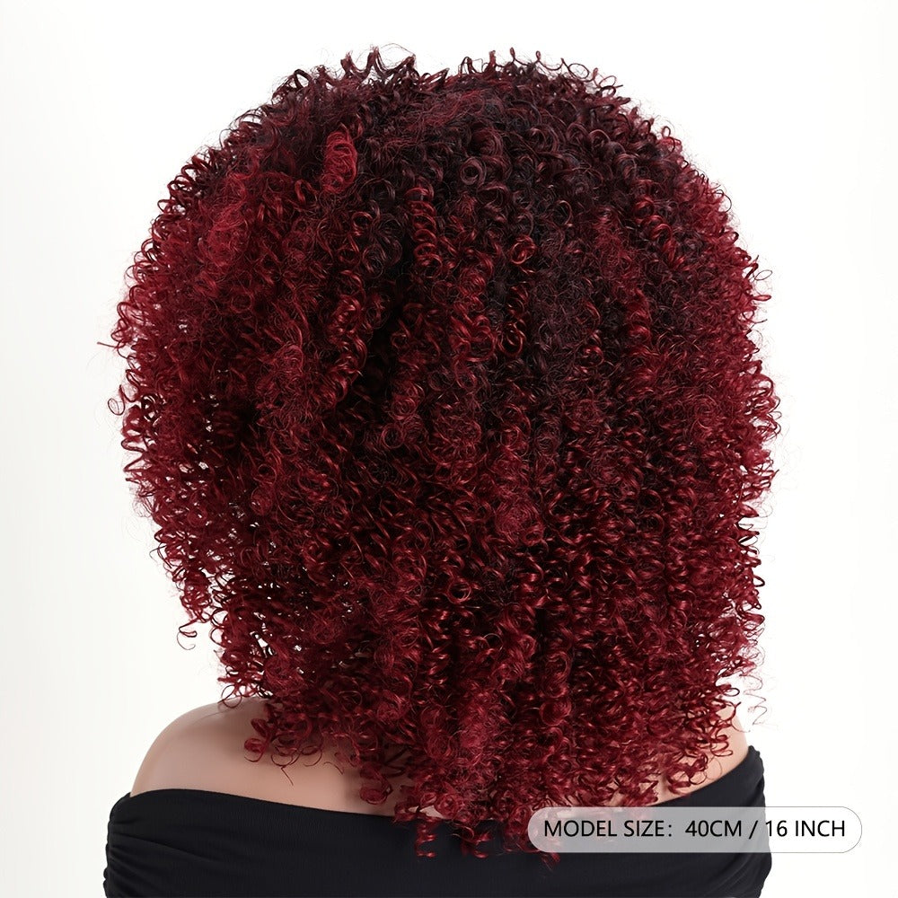 Afro Kinky Curly Wig Synthetic Short 16 Inch — 18 Colors, Heat Resistant, Elastic Net Cap, Women's Fashion Wig for Daily Wear, Cosplay, Party & Music Festival