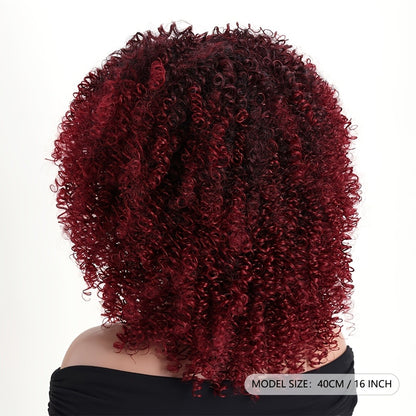 Afro Kinky Curly Wig Synthetic Short 16 Inch — 18 Colors, Heat Resistant, Elastic Net Cap, Women's Fashion Wig for Daily Wear, Cosplay, Party & Music Festival