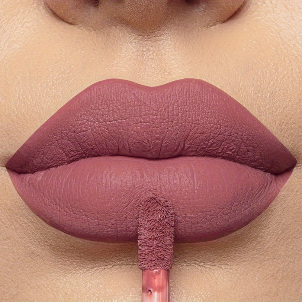 Matte Lip Glaze Set of 3 — Long-Lasting Waterproof Velvet Lip Mud in Brown, Pink & Red, Non-Stick Non-Greasy Formula, Cute Bear Packaging, Perfect for Daily Wear, Party & Festival Makeup