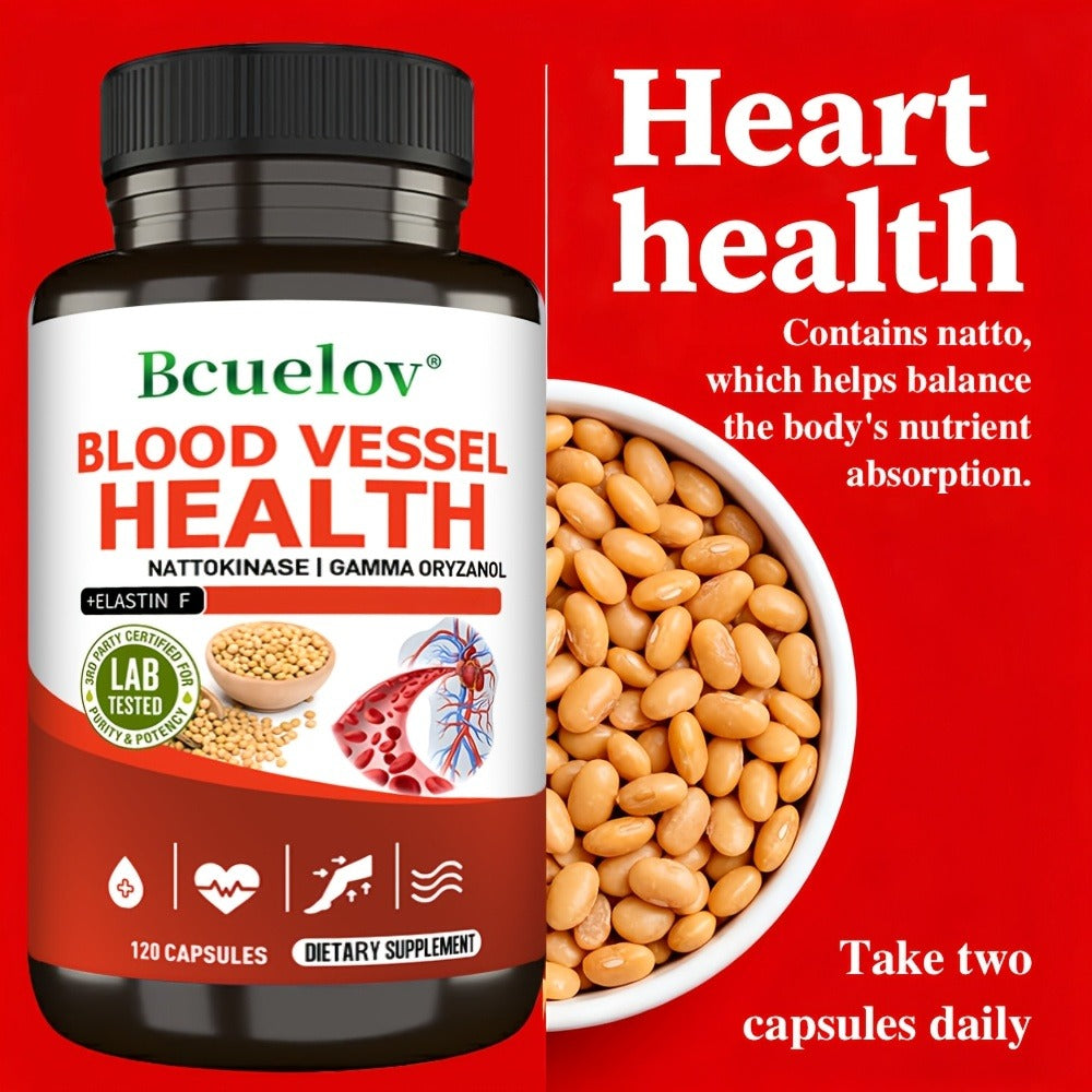 [120 Capsules] Cardiovascular Dietary Supplement - Contains Nattokinase And Gamma-Oryzanol To Support Brain And Heart Health - 120 Capsules (1 And 2 Bottles)