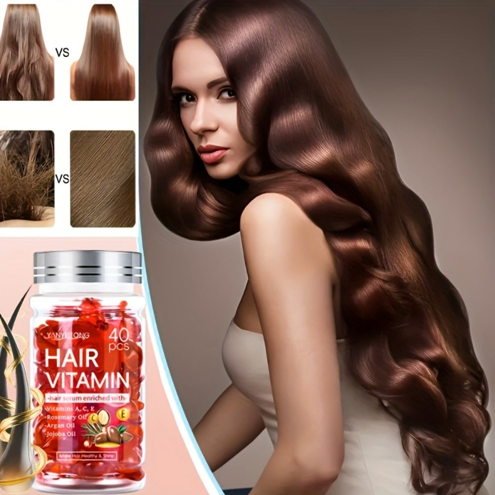 Hair Growth Vitamin Capsules with Moroccan Argan Oil, Keratin & Vitamins A C E B – Anti-Frizz Hair Essence for Dry, Damaged & Curly Hair | Unisex Scalp Care, 40PCS / 40PCS×5