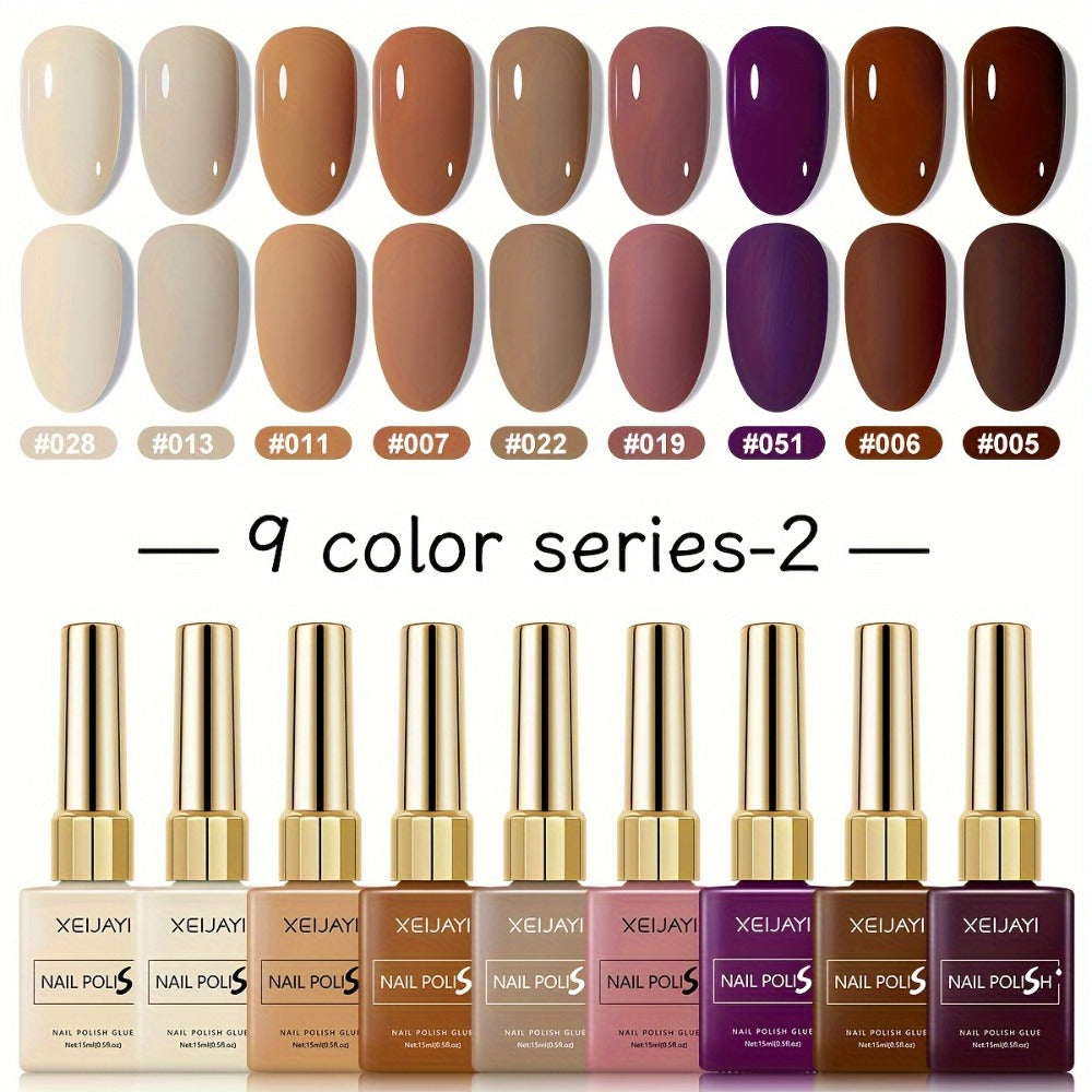 XEIJAYI 9pcs Series Nail Polish Set - LED, Glossy Finish, Alcohol-Free, DIY Manicure Kit for Fall & Winter, Round Bottle Design, Salon-Quality Color Gel, Salon Quality Nail Polish|Glossy Finish Nails| LED Nail Polish, Nail Polish Set