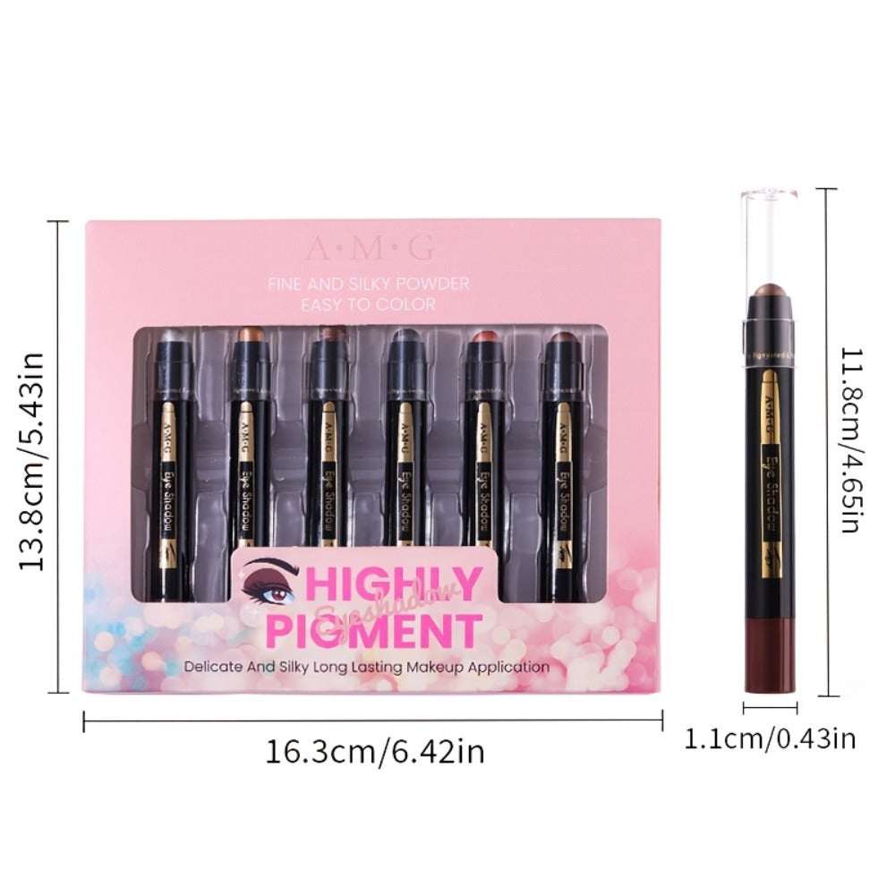 Eyeshadow Pencil Set 6 Colors - Waterproof Metallic & Matte Eyeshadow Sticks, Multicolor Highlight Eyeliner, Long-Lasting Glitter & Neutral Brown Crayons, Easy Eye Makeup for Women