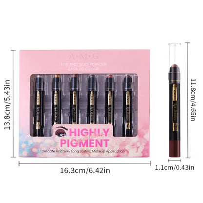 Eyeshadow Pencil Set 6 Colors - Waterproof Metallic & Matte Eyeshadow Sticks, Multicolor Highlight Eyeliner, Long-Lasting Glitter & Neutral Brown Crayons, Easy Eye Makeup for Women