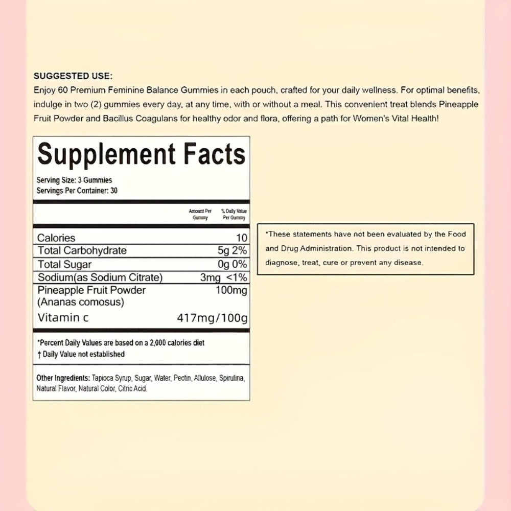 Vital Nutrition Women's Balance Gummies Are Selling Well, Caring for Women And Partners, Making Them The Preferred Gift for Women, Hawaiian Pineapple, with Vitamin C Probiotic Gunmies for Women's Health 60pcs