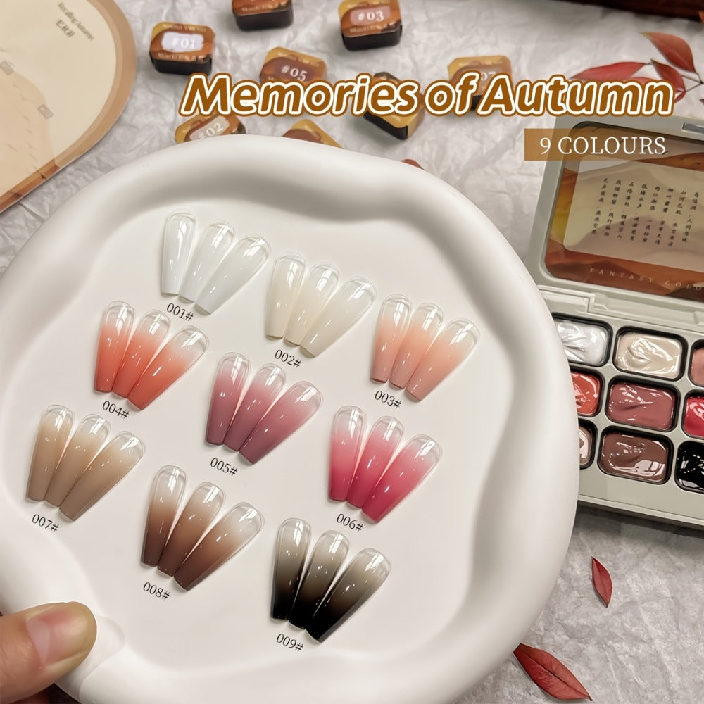 Gel Nail Polish Set 9 Colors - Multicolor Gradient Nail Art Kit, Mini 9-Grid Collection for Ombre & Patting Glue Designs, Long-Lasting UV LED Gel Polish for Salon & Christmas Holiday Nail Art Gifts