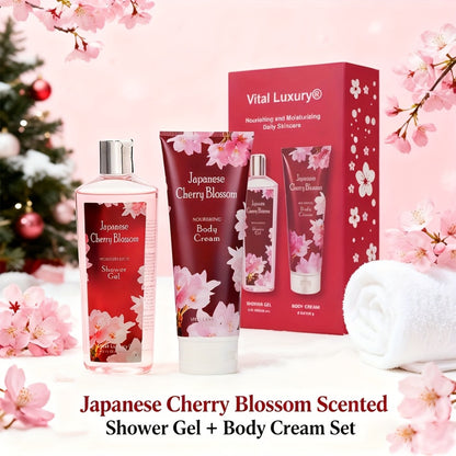 Body Wash and Body Cream Gift Set Cherry Blossom Fragrance 8oz 2pcs Light Non-Sticky Long-Lasting Scent All Skin Types Valentine's Day Mother's Day Gift Set