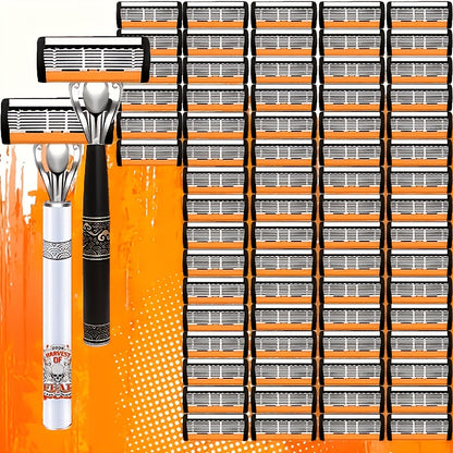 Safety Razor Set for Men 72 Blades 2 Non-Slip Metal Handles Classic Double Edge Shaving Razor Ultra-Sharp Replaceable Blades Smooth Painless Shave Grooming Kit Holiday Gift