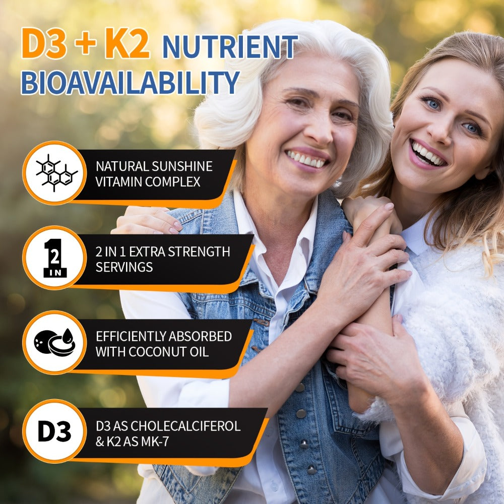 Vitamin D3 3000 IU And K2 (MK-7) 75Mcg Softgels | 300 Virgin Coconut Oil Capsules | Supports Calcium Absorption, Bone, Immune, And Heart Health | Easy to Swallow