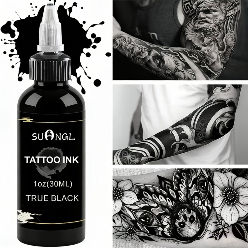 Professional Tattoo Ink Black & White 1.01oz — High Brightness Fine Particle Formula, Needle-Compatible Permanent Body Ink for Tattoo Machines, Studios & Hobbyists