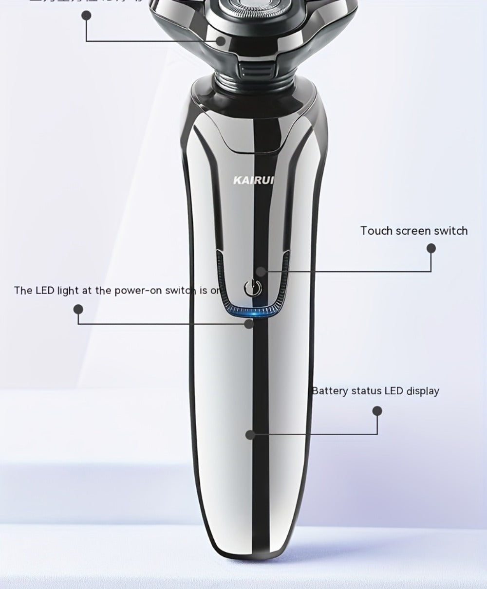 4D Floating Electric Shaver for Men - Triple Blade Waterproof Razor with LED Battery Display & Type-C Fast Charging, High-End Grooming Gift for Men & Fathers