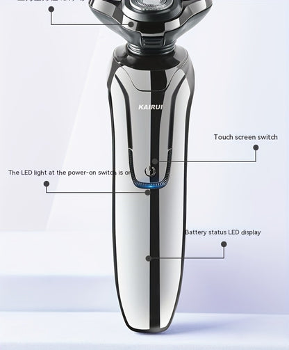 4D Floating Electric Shaver for Men - Triple Blade Waterproof Razor with LED Battery Display & Type-C Fast Charging, High-End Grooming Gift for Men & Fathers
