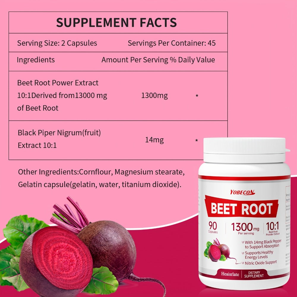 [Natural Nitric Oxide] 1/2/3 Bottles Beet Root Capsules-1300mg High Strength Per Serving-Plant-Based Formula for Blood Flow, Intestinal Digestion, Energy & Circulation Support-Local Warehouse Vitamin And Supplements, Gifts for Men And Women