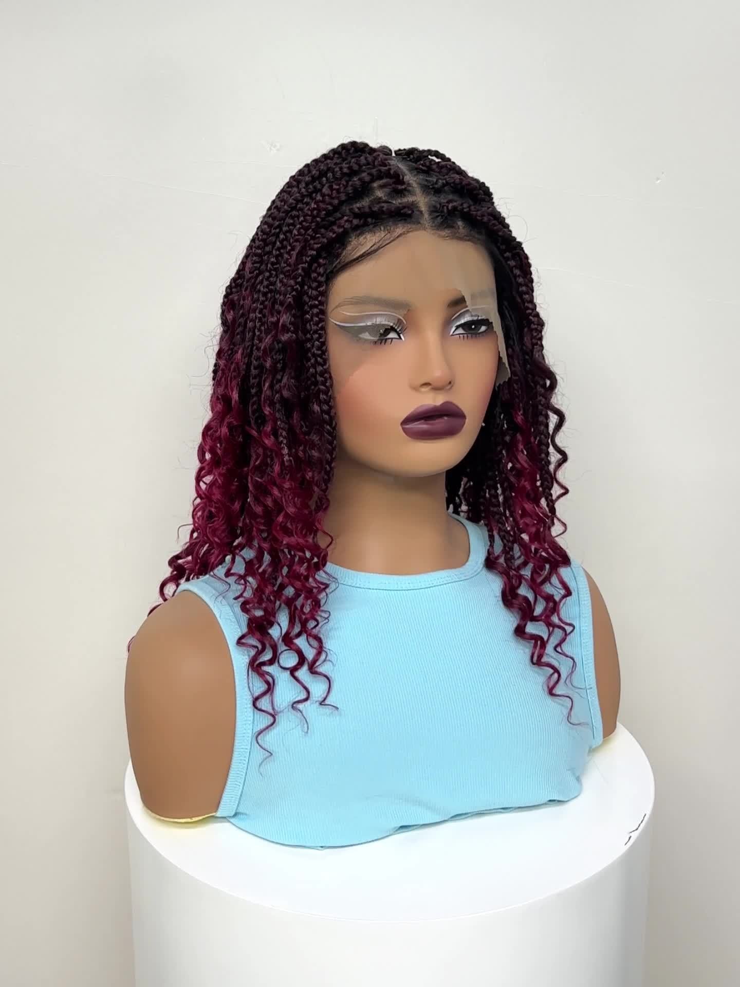 Elegant Full Lace Knotless Braided Wig with Curly Ends - 180% Density Synthetic Hair for Women, Handmade Braiding Wig for Christmas Halloween Valentine's Day Parties, Holiday Gift for All Ethnicities, Wig Accessories, Party Accessory, Sleek Appearance