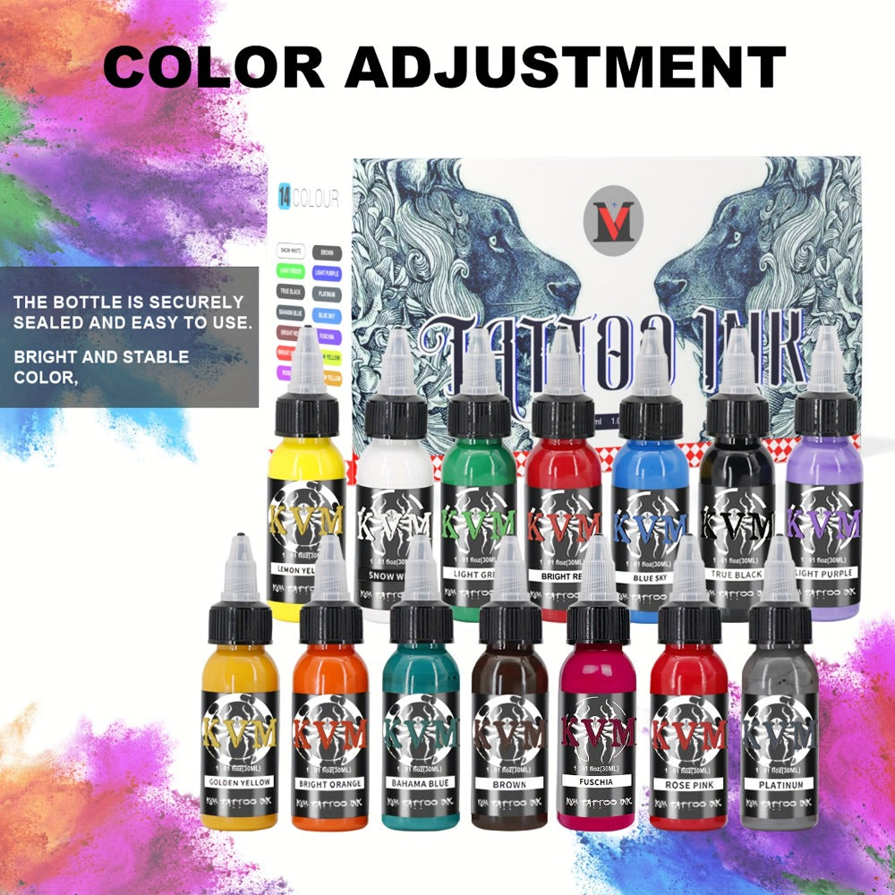 Tattoo Ink Set 1oz (30ml) - 7 or 14 Color Professional Tattoo Ink Kit, Stable Vibrant Pigments for Artists & Beginners, Complete Tattoo Color Supply for Machine & Gun
