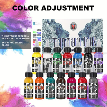 Tattoo Ink Set 1oz (30ml) - 7 or 14 Color Professional Tattoo Ink Kit, Stable Vibrant Pigments for Artists & Beginners, Complete Tattoo Color Supply for Machine & Gun