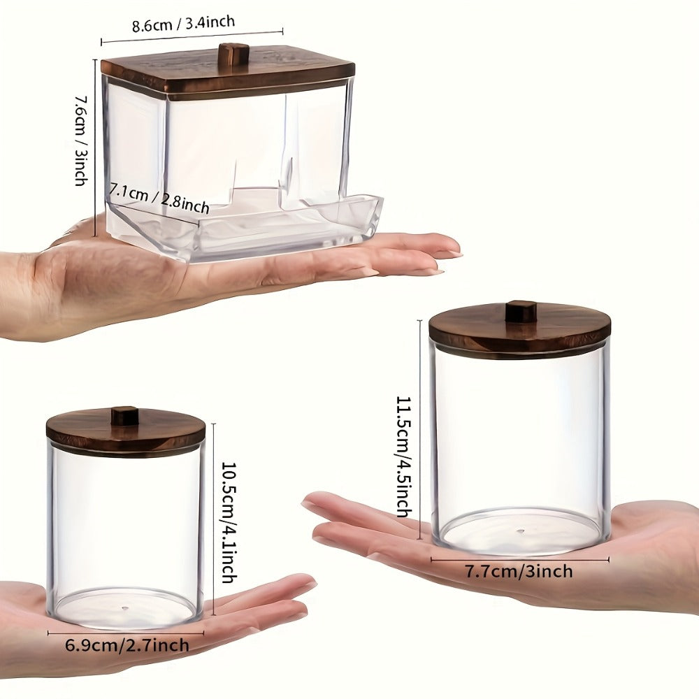 6pcs Storage Box (3 Cups + 3 Lids) Storage Jar, Food Storage, Cosmetic Storage, Swab Box with Bamboo Lid, Sealed, Dustproof, Gift Set