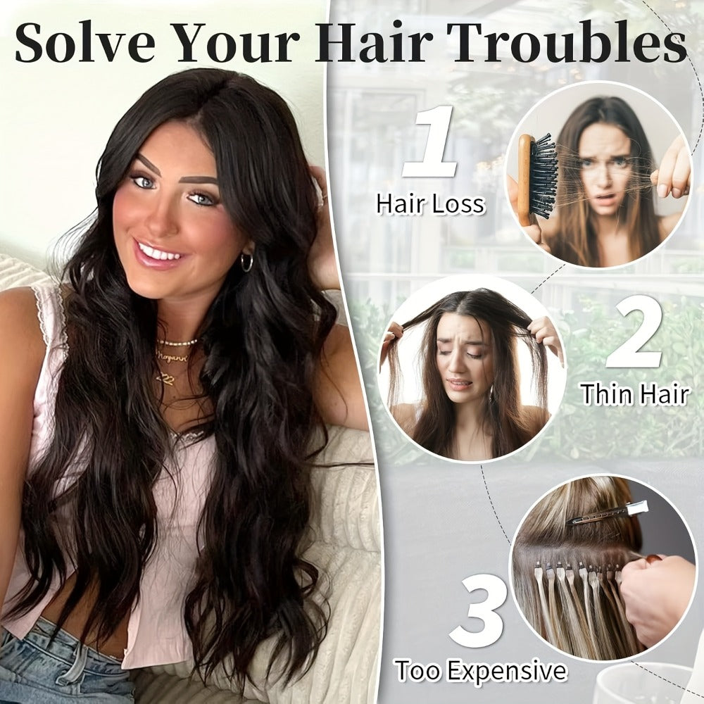 Invisible Wire Hair Extensions 22 Inch — Fish Line Transparent Headband 4 Clips, Long Wavy Hairpiece for Women Thin Fine Hair, 7 Colors 1B 613 Ombre, No Glue No Heat Damage Free