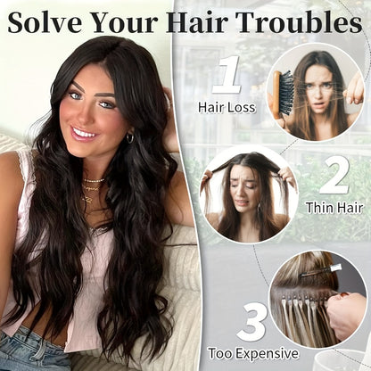 Invisible Wire Hair Extensions 22 Inch — Fish Line Transparent Headband 4 Clips, Long Wavy Hairpiece for Women Thin Fine Hair, 7 Colors 1B 613 Ombre, No Glue No Heat Damage Free