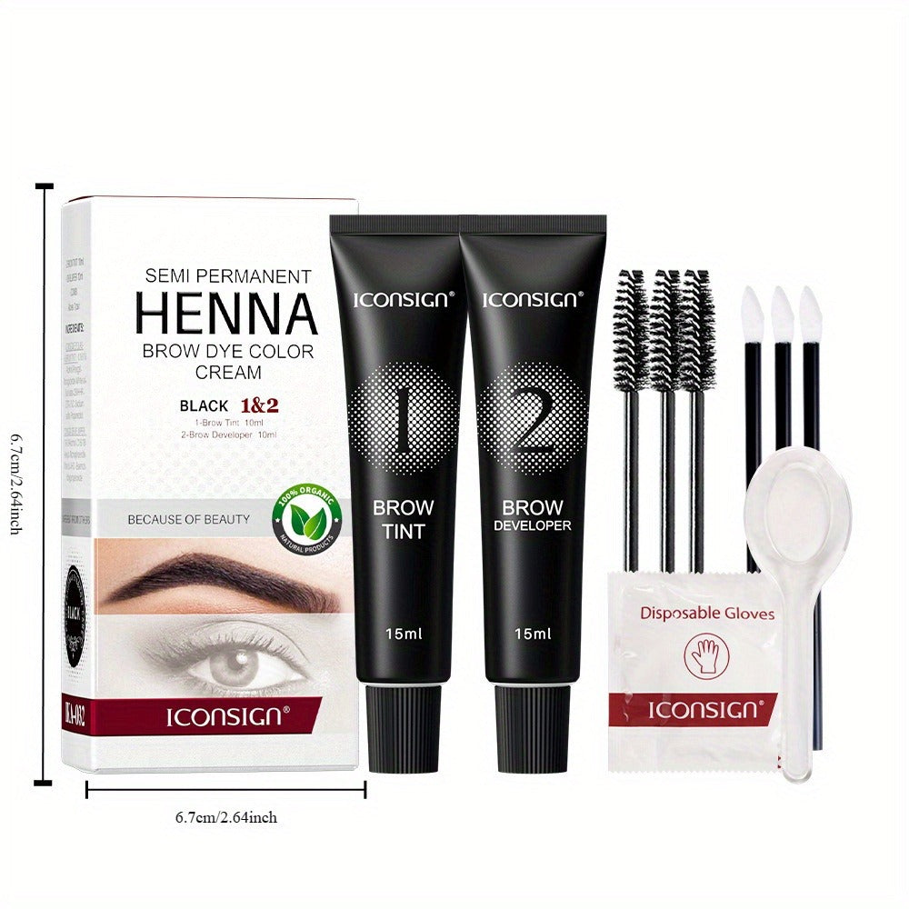 Eyebrow Perm Kit 2-in-1 Coloring Sweatproof Long-Lasting Natural 3D Brow Makeup with Applicator Brush Disposable Clips Beginner Friendly Black Brown
