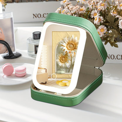Travel Makeup Case with LED Mirror Cosmetic Bag Organizer - Portable Lighted Makeup Mirror 1200mAh Rechargeable USB Makeup Train Case for Women Girls Gift
