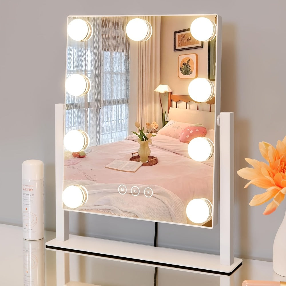 9-Light Magnetic Makeup Mirror with 5X Magnifying Lens - Smart Touch Control, 3 Lighting Modes (Daylight/Warm /Cool), 360° Rotating Vanity Mirror Suitable for Women' Birthday/Holiday Gift, Hollywood Lighting Mirror