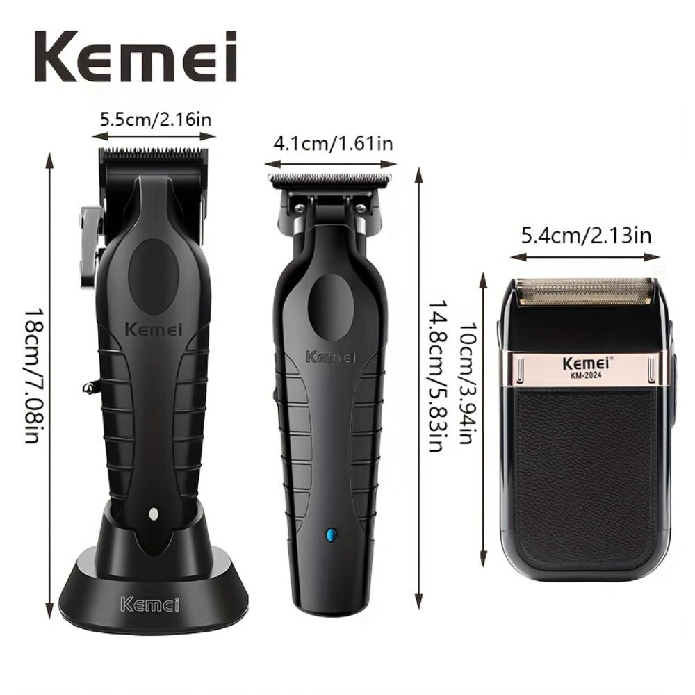 Professional Grooming Set for Men 3pcs USB Rechargeable Electric Hair Clipper Razor Beard Trimmer High-Precision Cordless Close Shave Home Salon Gift for Dad