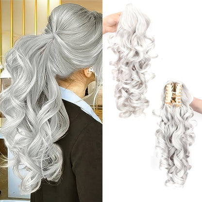Ponytail Extension Curly Wave Claw Clip Synthetic Heat Resistant Hairpiece - Gradient Color Scroll Curls for Women Daily Wear Special Occasions 16 Inch