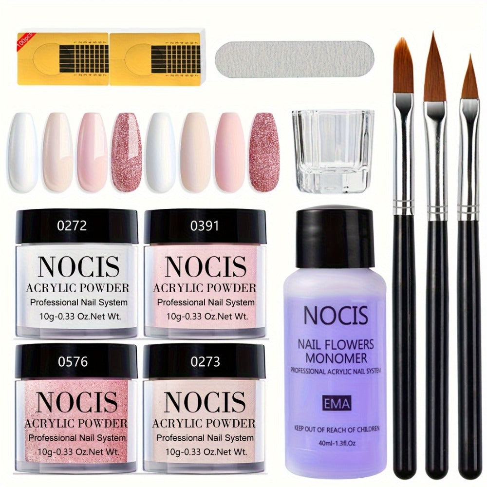 NOCIS Complete Acrylic Nail Kit - White Nude Tones for 3D Art, French Manicure Extensions, All-Season Carving, No-Lamp Needed, Professional Salon-Quality Results, Acrylic Nail Kit