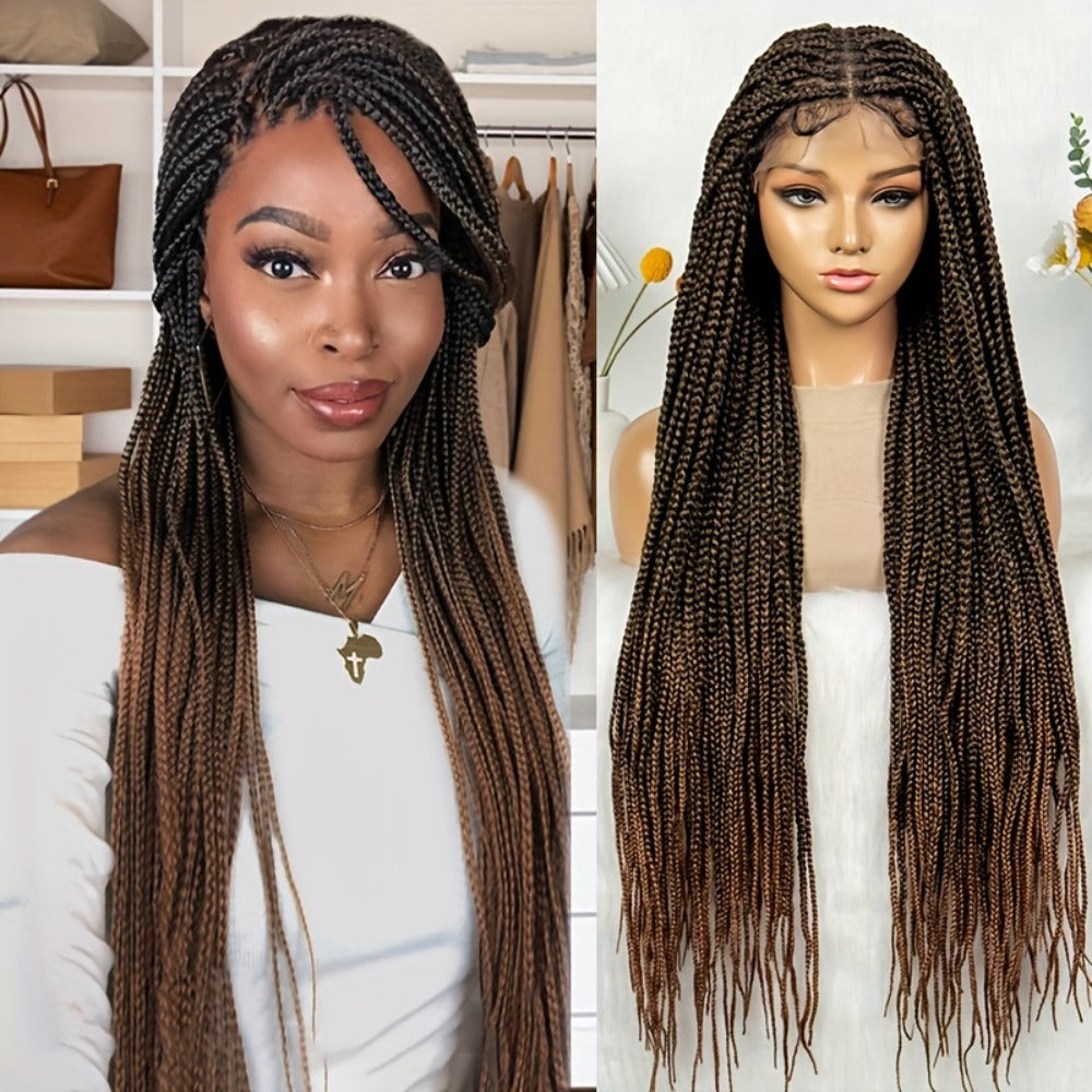 Knotless Box Braid Wig for Women — 360° HD Full Lace Synthetic Lace Front, Handmade Faux Locs, 26 & 38 Inch, Protective Style, Multiple Colors, All Ethnicities