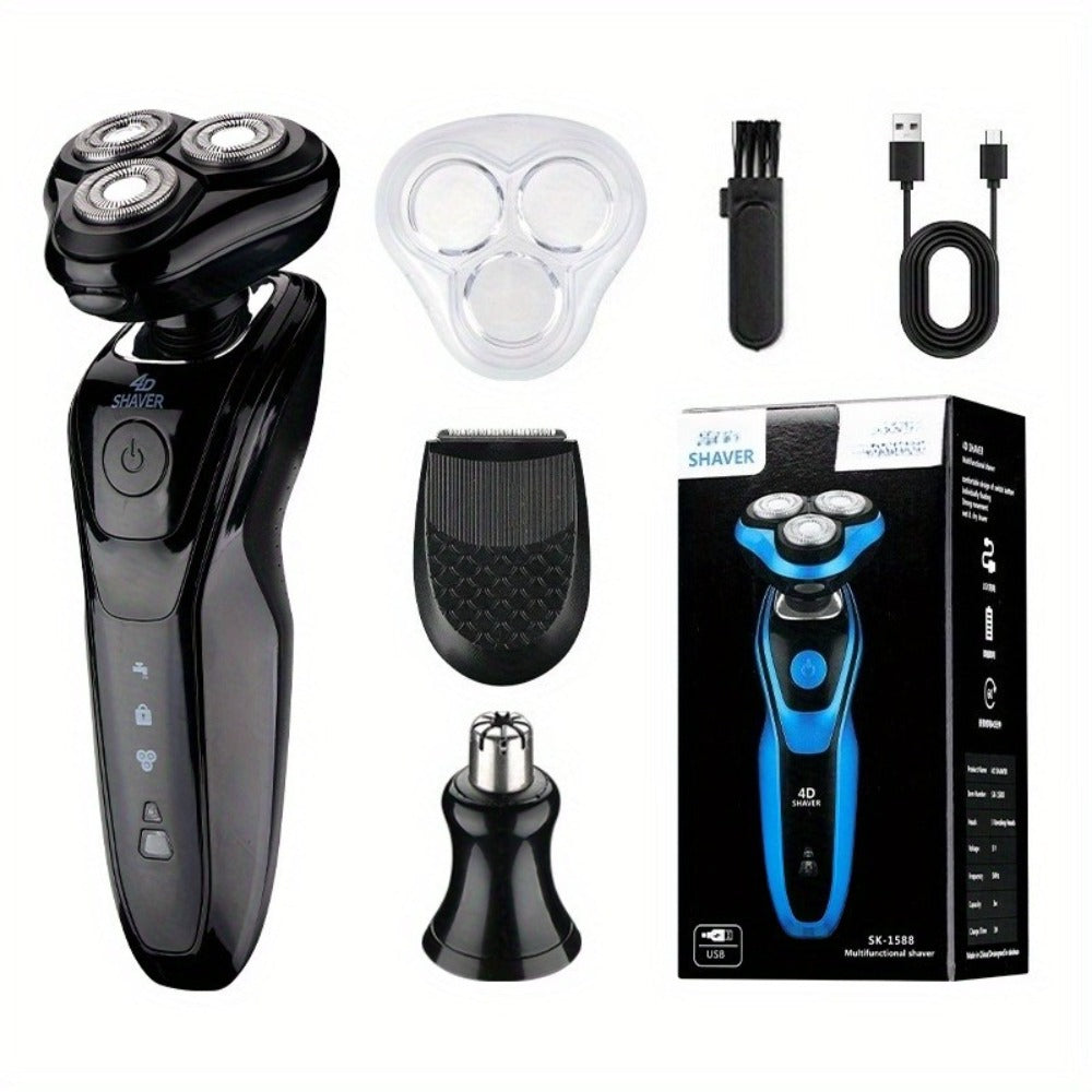 Men's 3-in-1 Electric Shaver & Nose Hair Trimmer with USB Rechargeable, Floating Blade & Digital Display Suitable for Sideburns Trimming, Portable Shaving Machine for Nose Hair Care, Ideal Gift for Men and Fathers Day