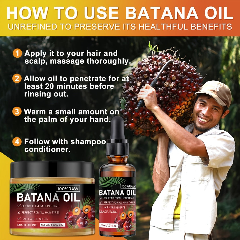 Batana Hair Oil 2-Pack Pure Honduran Natural Formula - Scalp Nourishing Strengthening Repair Oil for Dry Damaged Brittle Thinning Hair Breakage Split Ends Women Men