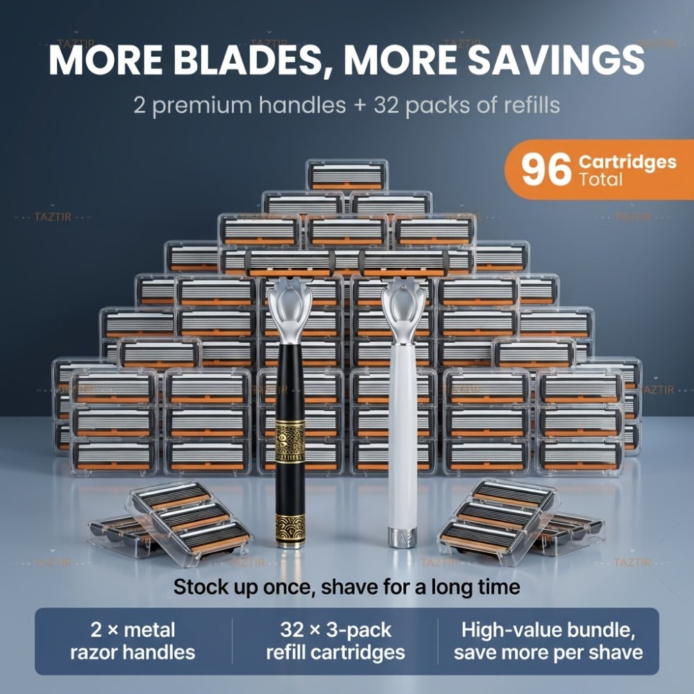 [2+72/96] Luxury Shaver with 6 Layers Of Blades, Contains 2 Handles&72 Replaceable Blades, Ergonomic Handle, Precision Design, A Smooth And Precise Beauty Kit for Men, Perfect Gift for Christmas, Valentine's Day And Other Festival