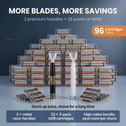 Luxury Men's Razor 6-Layer Blades — 2 Ergonomic Handles & 72 Replaceable Blades, Precision Shaving Kit, Christmas & Valentine's Day Gift for Men