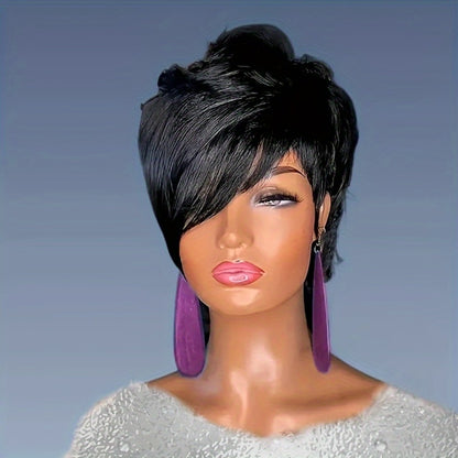 Pixie Cut Mullet Wig with Bangs for Women Curly Wave Synthetic Short Hair Wig 150% Density Rose Net Cap Heat Resistant Fiber Natural Realistic Look Low Maintenance