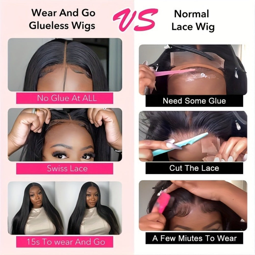 4x4 Lace Closure Wig Human Hair Straight Glueless Pre-Plucked Natural Hairline Black Straight Wig 12-28 Inch Women No Glue Easy Wear Versatile Parting