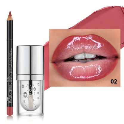 Lip Liner and Lip Oil Set - Long Lasting Silky Smooth Liner with Nourishing Hydrating Lip Oil for Plump Glossy Lips, 3 Shades