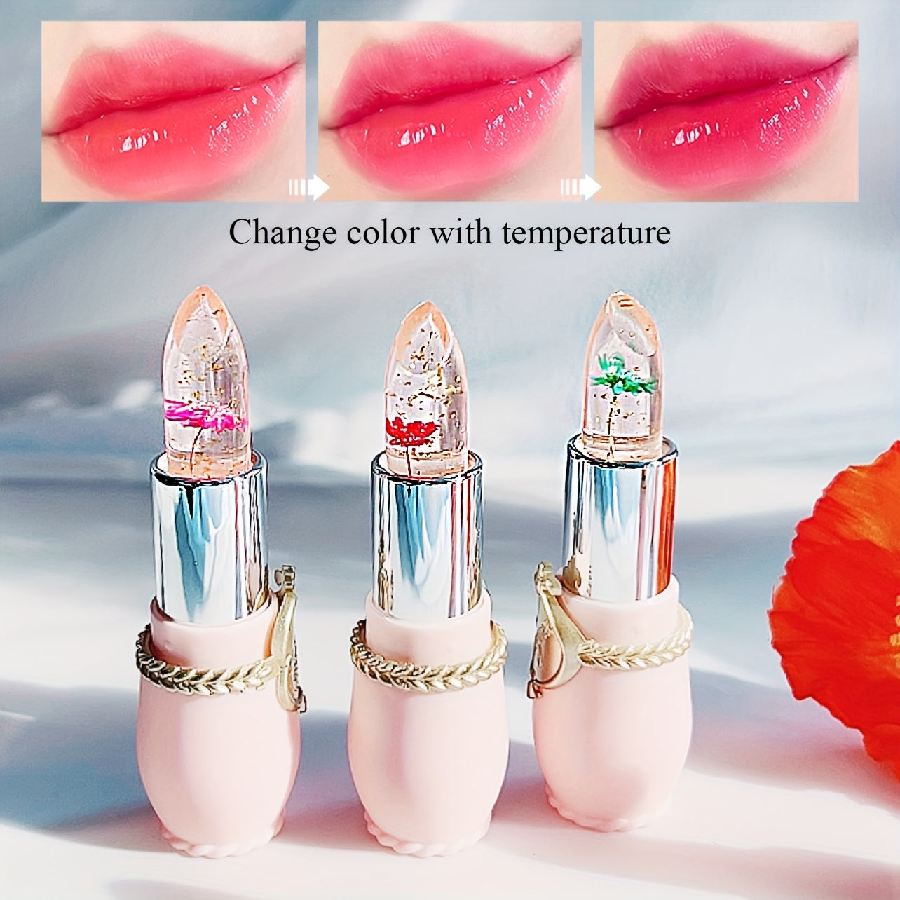 [Hydrating Jelly Lipstick] Emaymei 6pcs Thermal Color-Changing Lip Balm Set - Hydrating Jelly Lipstick with Dried Flower Extract, Sheer Moisturizing & Clear Gloss (Temperature-change)