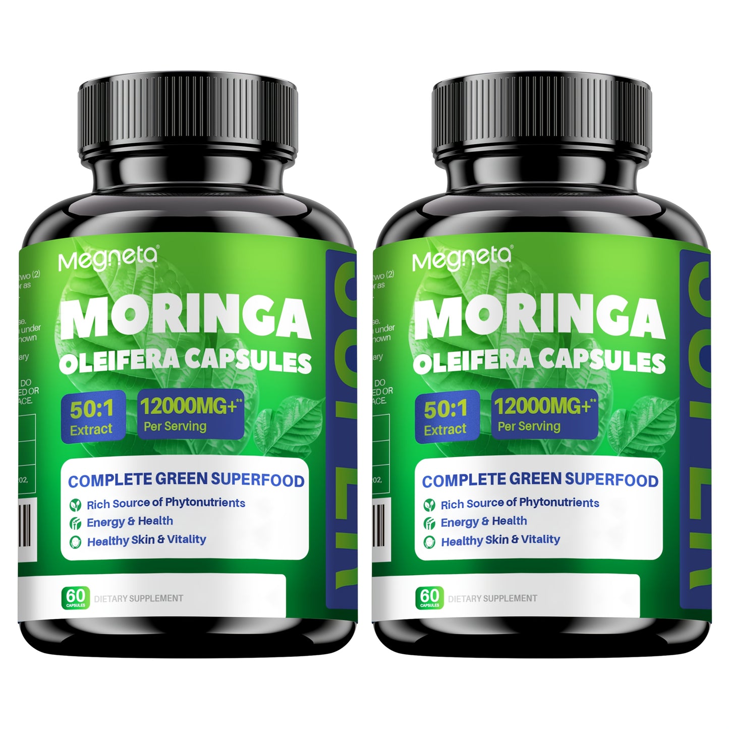 Moringa Capsules 12000mg - Organic Moringa Powder Supplement for Immune Support, Skin Health & Natural Energy - Antioxidant-Rich Green Superfood for Women & Men, 60-180 Capsules