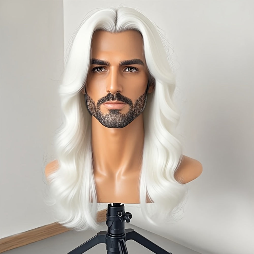 Curly Wig for Men Synthetic Loose Curly Middle Part Wig 26 Inch Natural Look Lightweight Breathable Heat Resistant Fiber Multiple Colors Daily Wear Cosplay