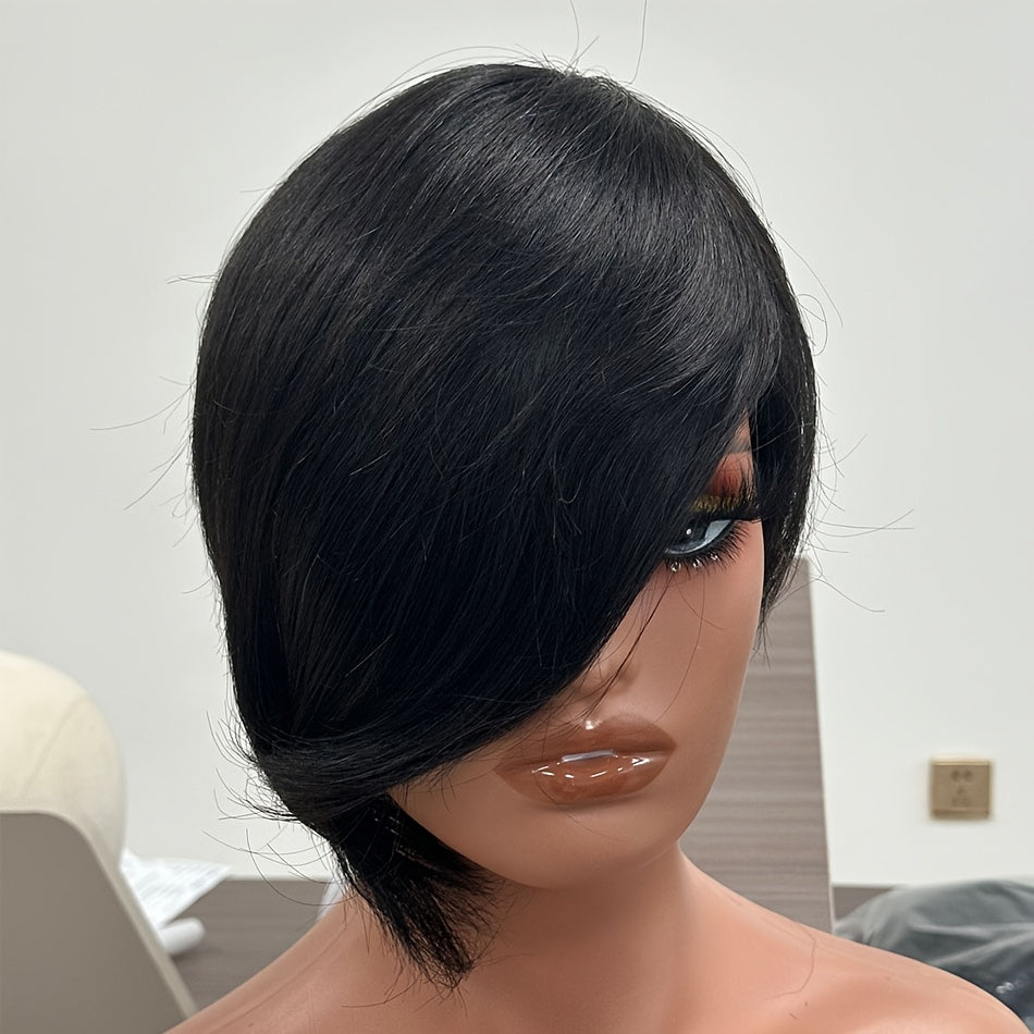 Short Pixie Cut Wig with Bangs 8 Inch Straight Virgin Layered Wigs Throw On and Go Glueless Wigs for Women Daily Party Wig