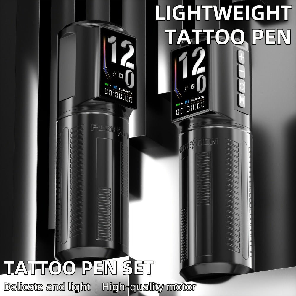 POSEIDON Tattoo Kit, Tattoo Pen Kit, Wireless Rotary Tattoo Gun Kit, LED Color Screen Tattoo Machine Kit 2300Mah with 10pcs Tattoo Cartridge Needles And 11 Tattoo Inks, Tattoo Supplies for Beginners