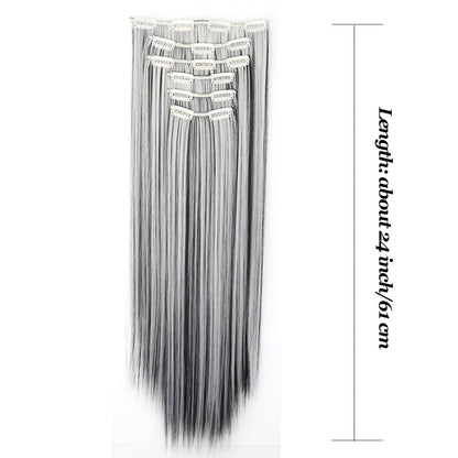 Clip In Hair Extensions Synthetic 6pcs 24 Inch Heat Resistant Black Gray for Women Halloween Costume Party Daily Wear Volume Boosting