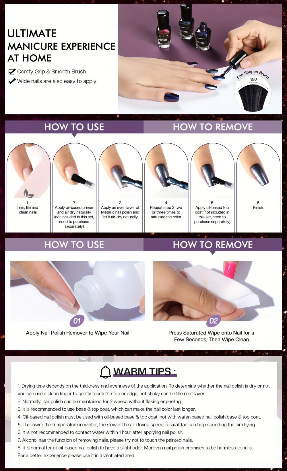 Morovan Fingernail Nail Polish Set: Holographic Metallic Lacquer Air Dry Nail Polish Regular Nail Polish Pack 0.25oz Glitter Finger Nail Polish Bulk Toenail Polish Kit Gift for Women