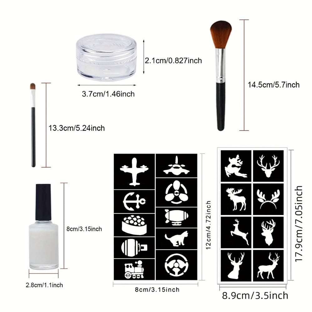 Glitter Tattoo Kit for Kids & Adults - 14 Stencil Sheets, 6 Metallic Colors, Body Glue & 2 Brushes - Temporary Body Art Set for Parties & Festivals