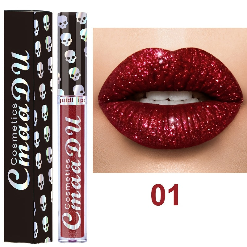 3pcs Skull Shimmering Lip Gloss Long-Lasting Easy to Remove Makeup, Liquid Lipstick Suitable for Music Festivals, Perfect Valentine's Day Gift, Ideal Gift for Women