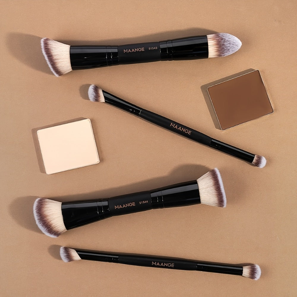 Professional Facial Double-Ended Makeup Brushes Set 4 Counts/Set Bevel & Taper Foundation Brush & Contour Brush & Blush Brush & Powder Brush, Makeup Tools for Travel, Makeup Brushes, Makeup Brushes Kits