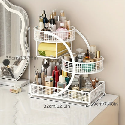 Lightweight Metal Cosmetic Storage Rack with Makeup Brushes No-Installation Countertop Organizer for Dresser Bathroom Vanity Skincare Makeup Black White
